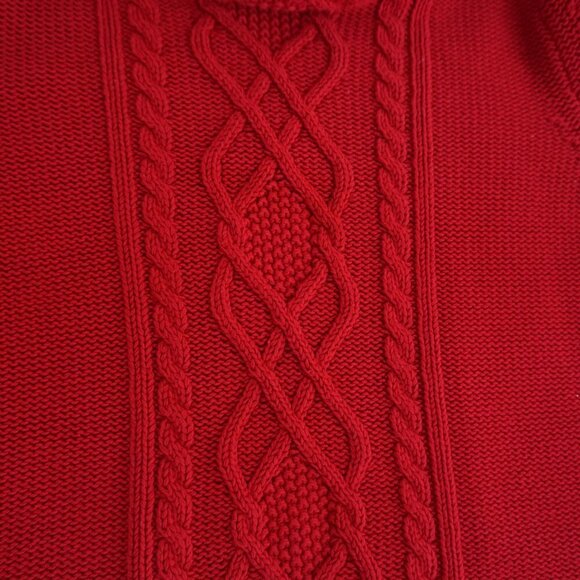 Eddie Bauer Red Knit Cotton Blend Cable Knit Fisherman Turtleneck Sweater Xl - Picture 9 of 10